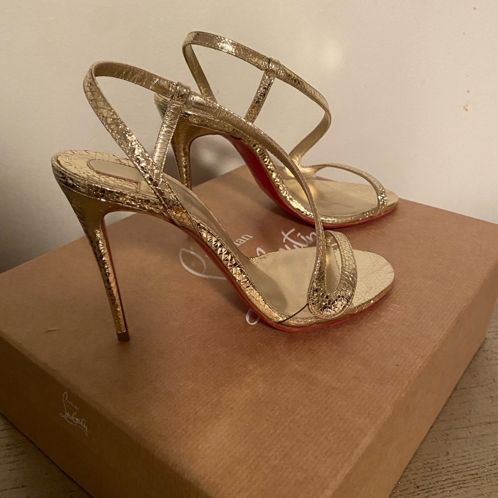 Christian Louboutin Gold Metallic Strappy High Heel Sandals - Picture 9 of 11